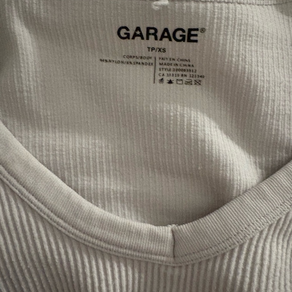 Garage Ribbed Cream V-Neck Top